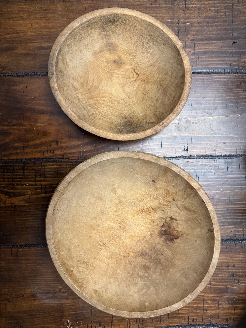 Vintage antique wooden dough bowls - set of 2 hand turned primitive rustic decor